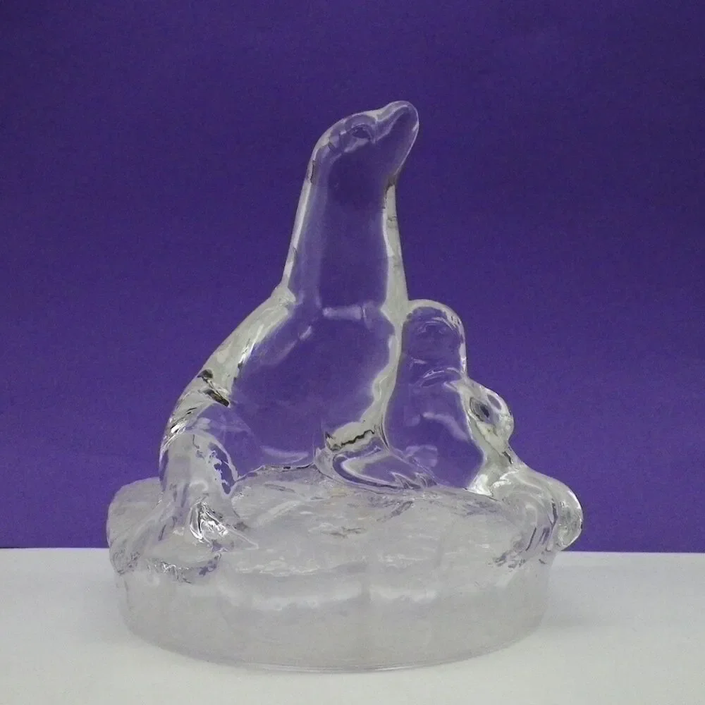 Seals Glass Sculpture Adult & Pup RCR Italian Royal Crystal Rock